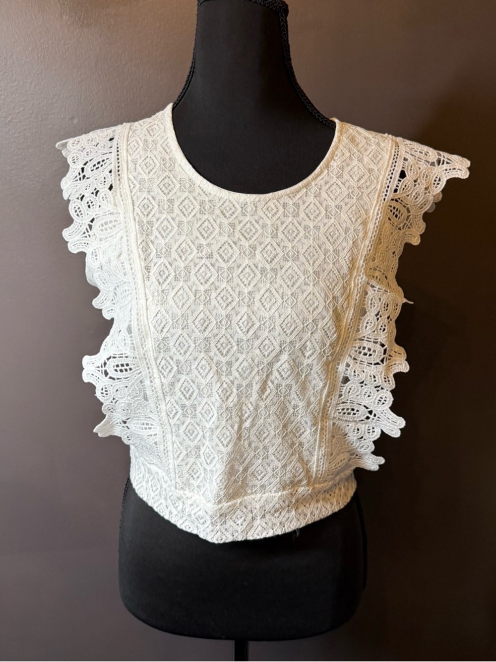 Crochet Lace Cap-Sleeve Blouse in White